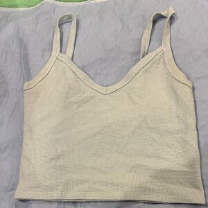 American Eagle Waffle Knit V-Neck Cropped Tank - light blue